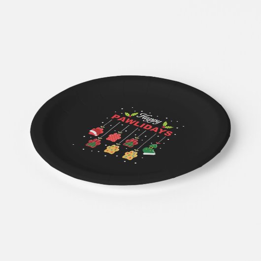 Happy Pawlidays Funny Christmas Dog Paw Xmas Dogs Pappteller (Schrägansicht)