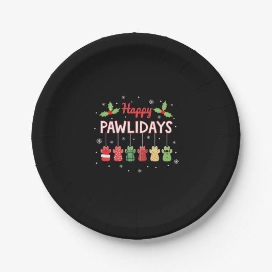 Happy Pawlidays Funny Christmas Dog Paw Xmas Dogs Pappteller (Vorderseite)
