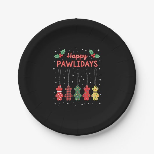 Happy Pawlidays Funny Christmas Dog Paw Xmas Dogs Pappteller (Vorderseite)