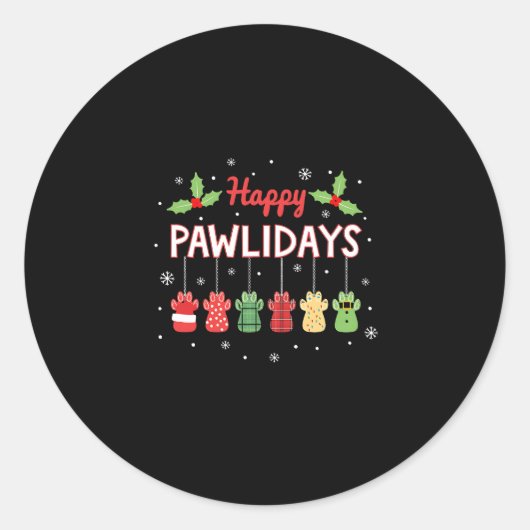 Happy Pawlidays Funny Christmas Dog Paw Xmas Dogs Runder Aufkleber (Vorderseite)