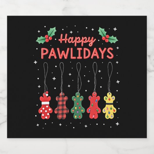 Happy Pawlidays Funny Christmas Dog Paw Xmas Dogs Schaumweinetikett (Einzelnes Label)