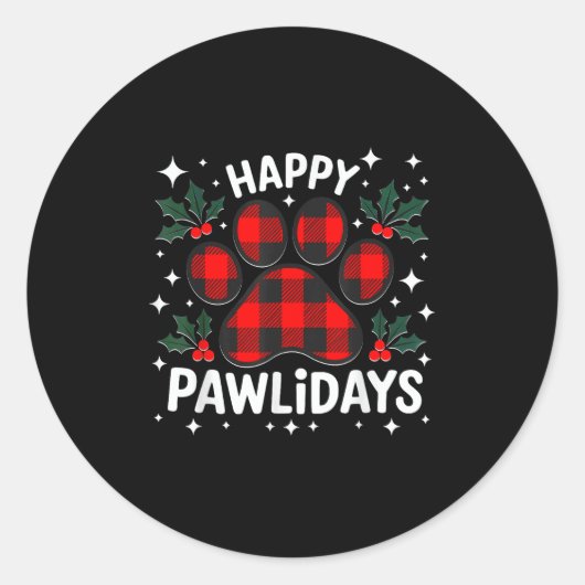 Happy Pawlidays Funny Christmas Hund Paw Xmas Hund Runder Aufkleber (Vorderseite)