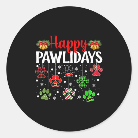 Happy Pawlidays Funny Christmas Hund Paw Xmas Hund Runder Aufkleber (Vorderseite)