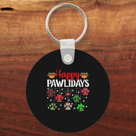 Happy Pawlidays Funny Christmas Hund Paw Xmas Hund Schlüsselanhänger (Vorderseite)