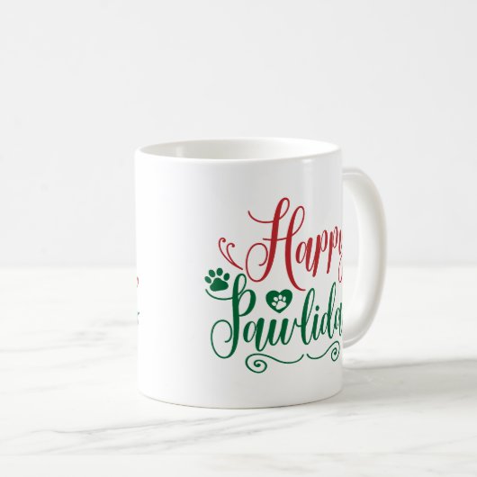 Happy Pawlidays Funny Christmas Kaffeetasse (VorderseiteRechts)