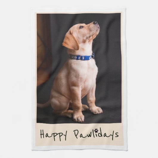 Happy Pawlidays Funny Pun Pet Foto Geschirrtuch (Vertikal)