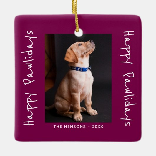 Happy Pawlidays Funny Pun Pet Foto Keramikornament (Vorderseite)