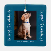 Happy Pawlidays Funny Pun Pet Foto Keramikornament (Rückseite)