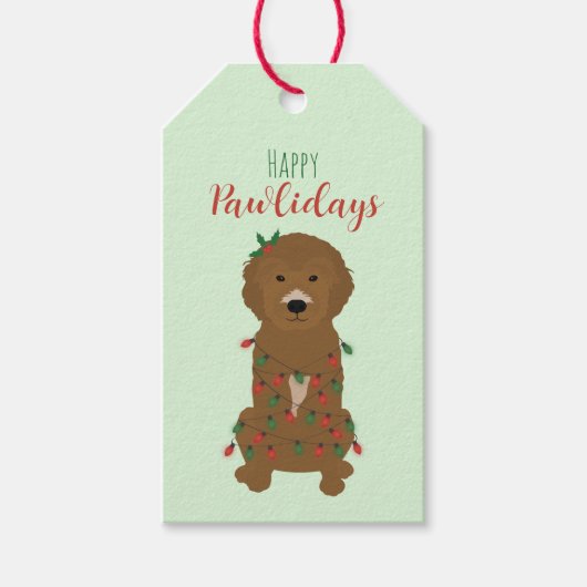 Happy Pawlidays Goldendoodle Weihnachtslicht Geschenkanhänger (Vorderseite)