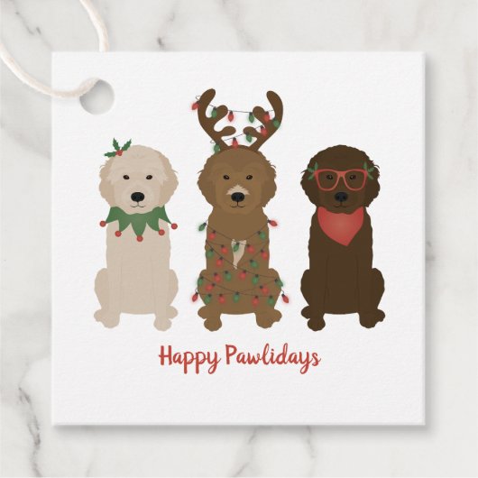 Happy Pawlidays Goldendoodle Weihnachtslicht Geschenkanhänger (Vorderseite)