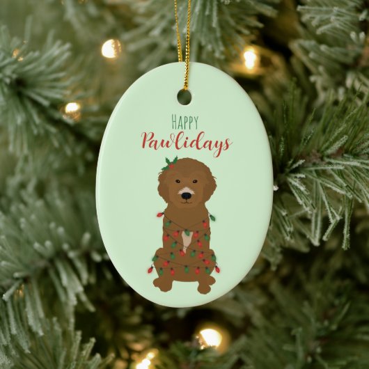 Happy Pawlidays Goldendoodle Weihnachtslicht Keramik Ornament (Baum)
