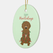 Happy Pawlidays Goldendoodle Weihnachtslicht Keramik Ornament (Links)