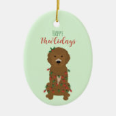 Happy Pawlidays Goldendoodle Weihnachtslicht Keramik Ornament (Vorne)