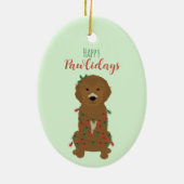 Happy Pawlidays Goldendoodle Weihnachtslicht Keramik Ornament (Hinten)