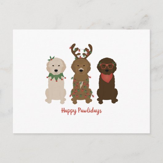 Happy Pawlidays Goldendoodle Weihnachtslicht Postkarte (Vorderseite)