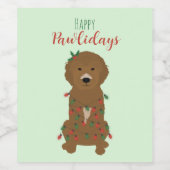Happy Pawlidays Goldendoodle Weihnachtslicht Weinetikett (Einzelnes Label)
