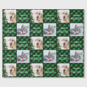 Happy Pawlidays Green Buffalo Kariert Dog Pet Foto Geschenkpapier (Flach)