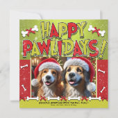 Happy PAWLIDAYS Green & Red Snowy Holiday Foto Einladung (Vorderseite)