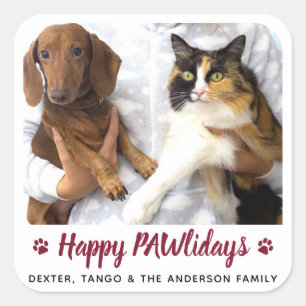 Happy PAWlidays Hund Lover Katze Foto Weihnachten Quadratischer Aufkleber