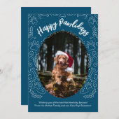 Happy Pawlidays Hund Weihnachtskarte Schwarz Blau Einladung (Vorne/Hinten)