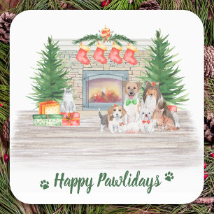 Happy Pawlidays Hunde Katzen Welpen Kätzchen Weih Quadratischer Aufkleber
