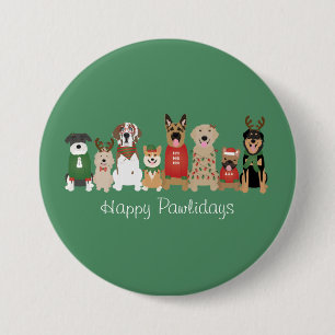 Happy Pawlidays Hunde Red Green Button