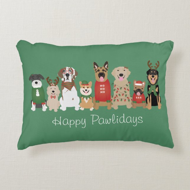 Happy Pawlidays Hunde Red Green Dekokissen (Vorderseite)