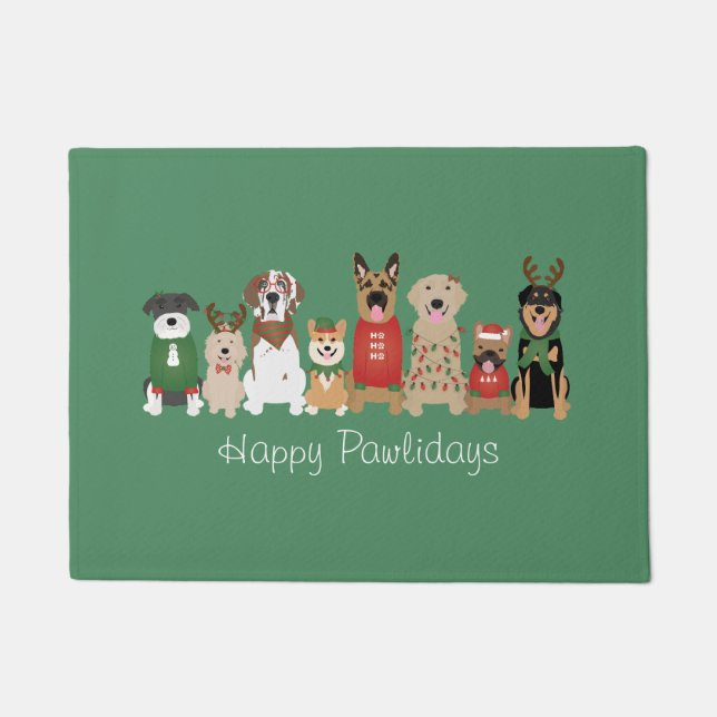 Happy Pawlidays Hunde Red Green Fußmatte (Vorderseite)
