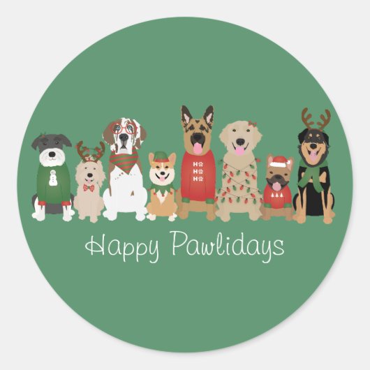 Happy Pawlidays Hunde Red Green Runder Aufkleber (Vorderseite)