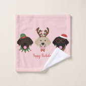 Happy Pawlidays Labrador Retriever Hunde Badhandtuch Set (Waschlappen)