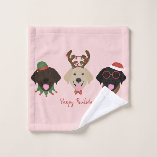 Happy Pawlidays Labrador Retriever Hunde Badhandtuch Set (Waschlappen)