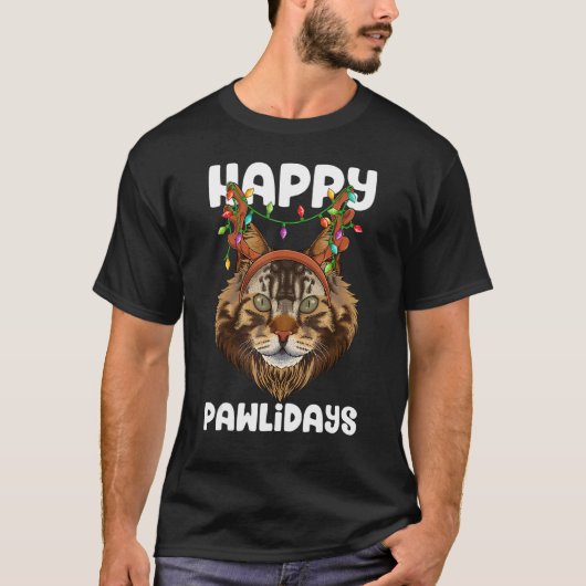 Happy Pawlidays Maine Coon Christmas Paw Cat Holid T-Shirt (Vorderseite)