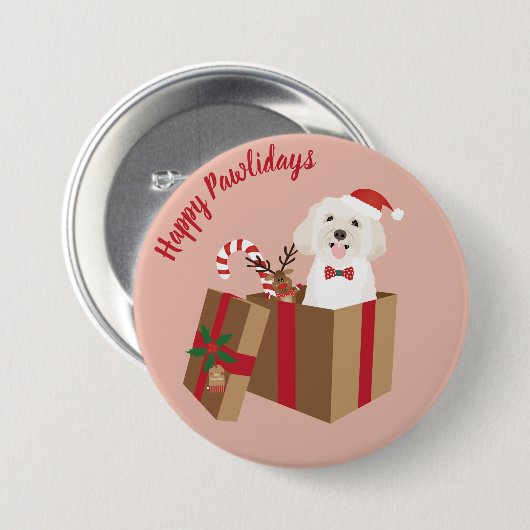 Happy Pawlidays Maltipoo Weihnachtsgeschenk Button (Vorne & Hinten)
