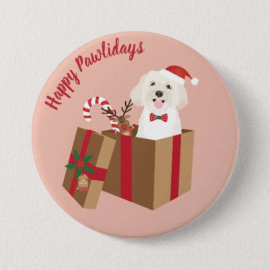 Happy Pawlidays Maltipoo Weihnachtsgeschenk Button (Vorderseite)