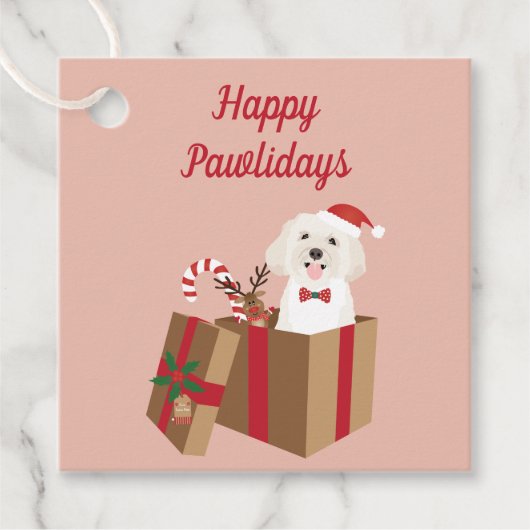 Happy Pawlidays Maltipoo Weihnachtsgeschenk Geschenkanhänger (Vorderseite)