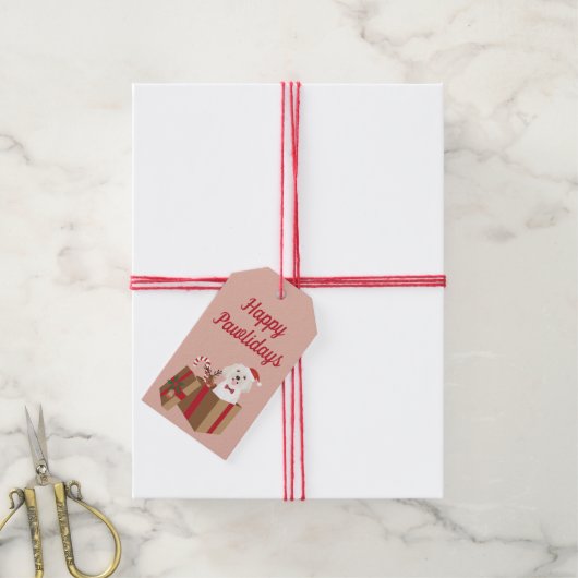 Happy Pawlidays Maltipoo Weihnachtsgeschenk Geschenkanhänger (Mit Garn)