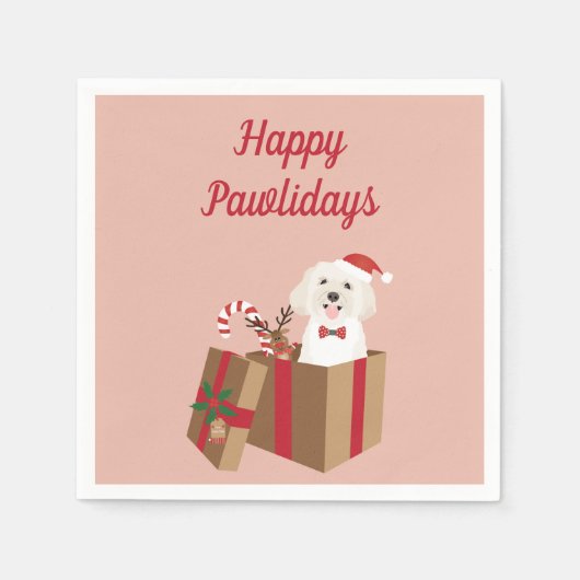 Happy Pawlidays Maltipoo Weihnachtsgeschenk Serviette (Vorderseite)