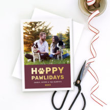 Happy Pawlidays Modern Gold Wine Puppy Dog Foto