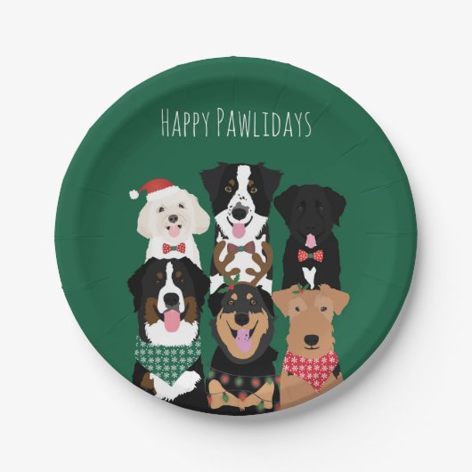 Happy Pawlidays Niedliche Weihnachten Pappteller (Vorderseite)
