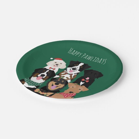 Happy Pawlidays Niedliche Weihnachten Pappteller (Schrägansicht)