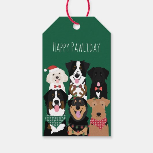 Happy Pawlidays Niedliche Weihnachtshunde Geschenkanhänger (Vorderseite)