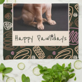 Happy Pawlidays Pink Black One line Pet Foto Geschirrtuch (Gefaltet)