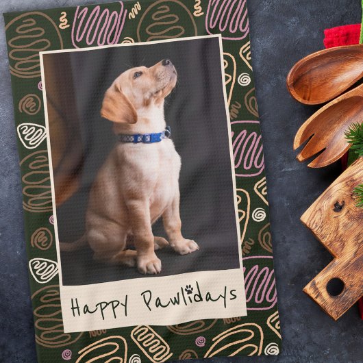 Happy Pawlidays Pink Black One line Pet Foto Geschirrtuch