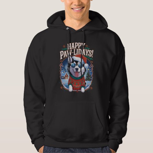 Happy Pawlidays Pomsky Frohe Weihnachtsfeiertage Hoodie (Vorderseite)