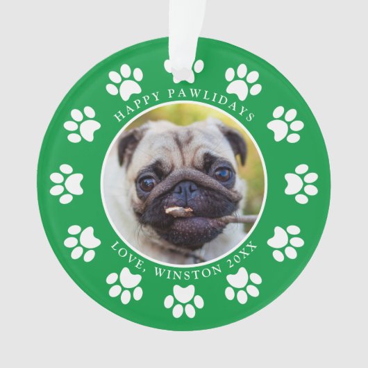 Happy Pawlidays Puppy Dog Paws Weihnachts-Foto Ornament (Vorderseite)