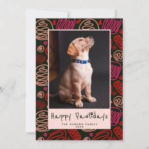 Happy Pawlidays Red Black One line Dog Pet Foto Feiertagskarte
