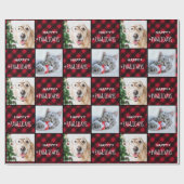 Happy Pawlidays Red Buffalo Kariert Custom 2 Foto Geschenkpapier (Flach)
