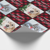 Happy Pawlidays Red Buffalo Kariert Custom 2 Foto Geschenkpapier (Ecke)