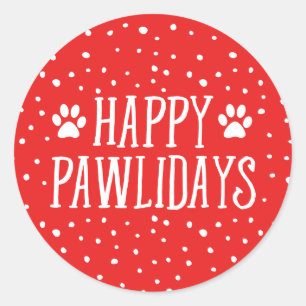 Happy Pawlidays   Red Holiday Runder Aufkleber