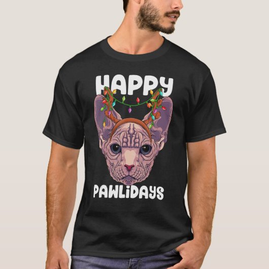 Happy Pawlidays Sphynx Christmas Paw Cat Holidays T-Shirt (Vorderseite)